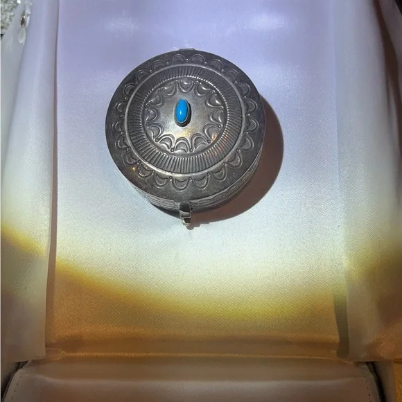 Vintage Turquoise Sterling Silver Pill Box